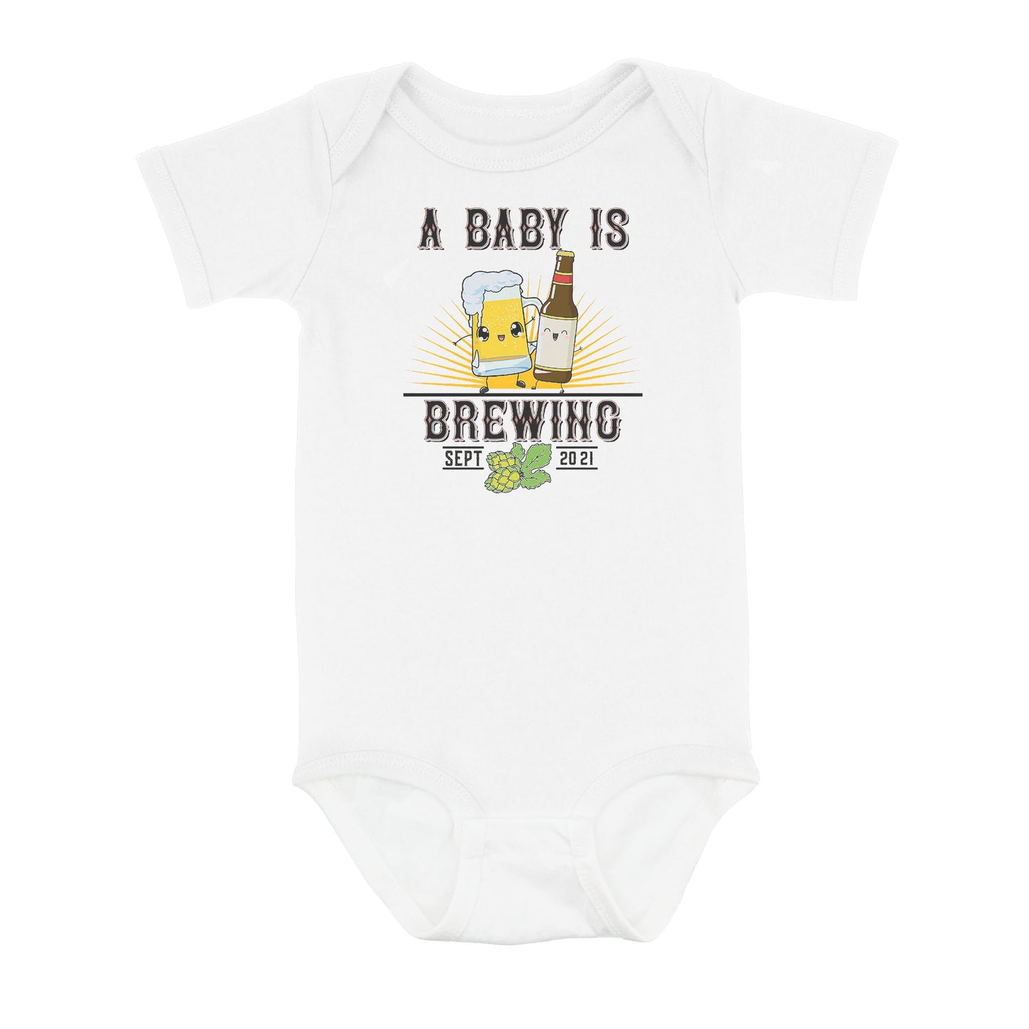 Divesart - A Baby Is Brewing Onesie, Beer Onesie, Announcement Onesie, Pregnancy Reveal, Beer Pint, Personalized