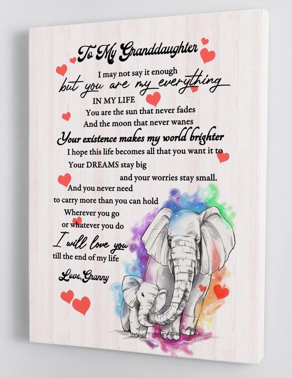 To My Granddaughter - From Granny - Elephant Framed Canvas Gift GMD028 - DivesArt LLC