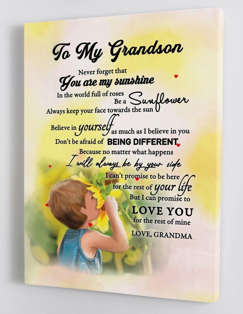 To My Grandson - From Grandma - Sunflower Framed Canvas Gift GMS015 - DivesArt LLC